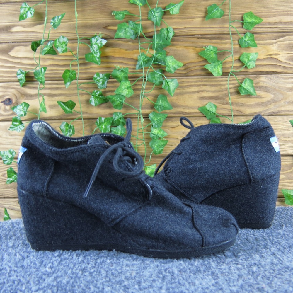 TOMS Women 6.5 Gray Wool Lace Up Hidden Wedge Booties Casual Comfort - Picture 5 of 8